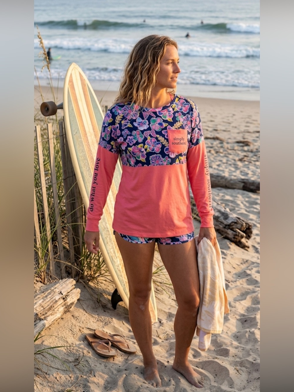SIMPLY SOUTHERN Floral Pocket Long Sleeve Tee Shirt L NWT